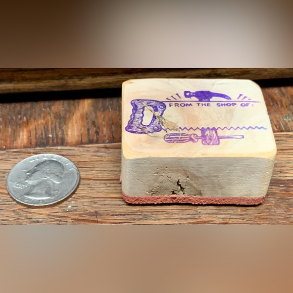 1980s Vintage FROM THE SHOP OF Tool Themed Wooden Block Rubber Ink Stamp - Picture 2 of 12